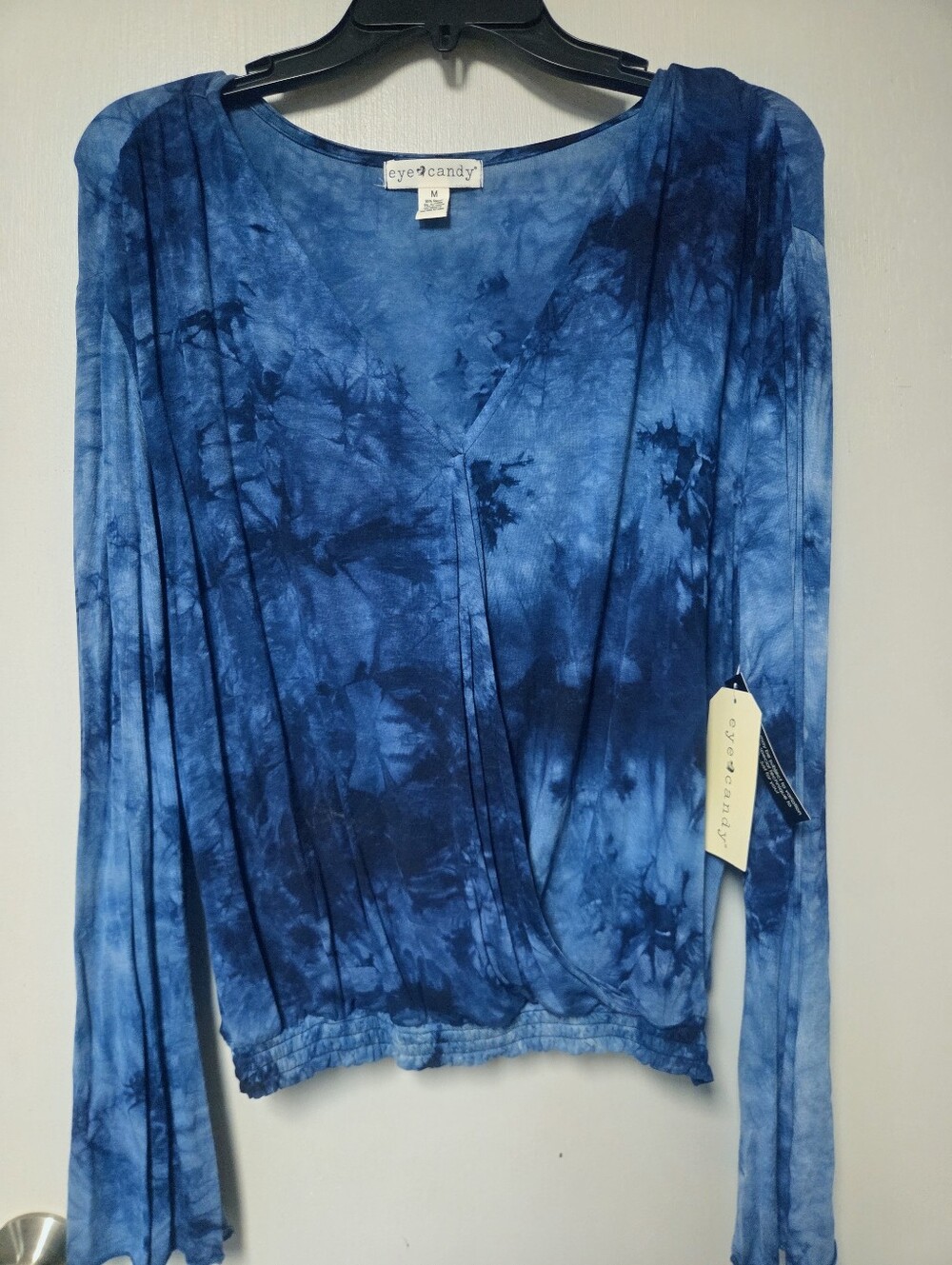 eye candy Blue Tie-Dye Wrap Long Sleeve Top
